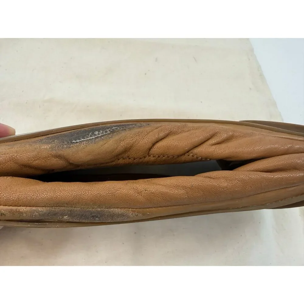 Tory Burch Eddie Leather Ballet Flats Camel Tan Size 8 Logo Foldable Flats